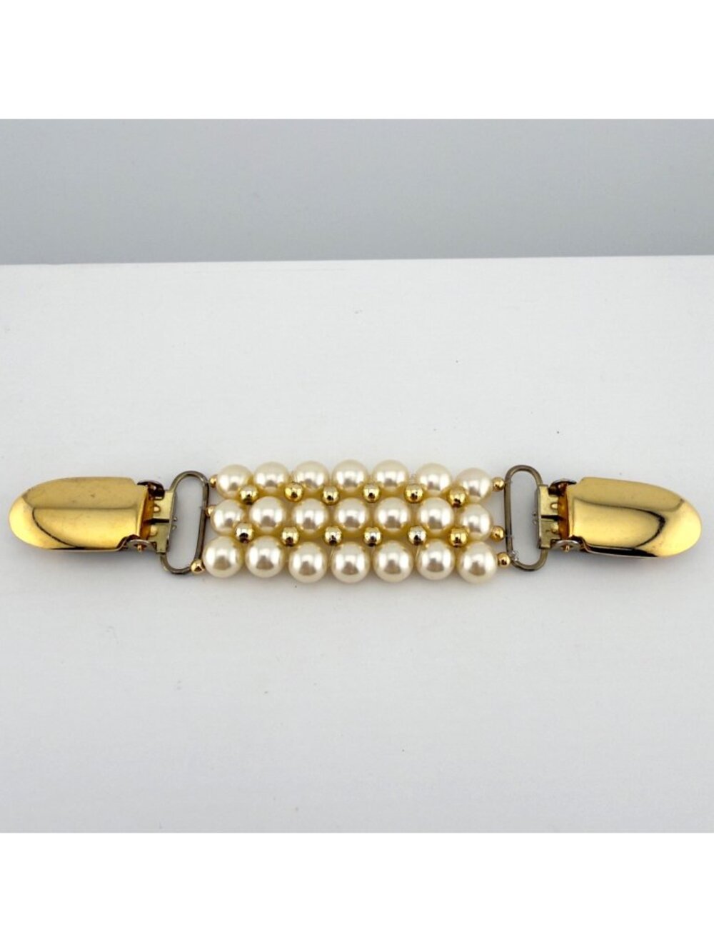 Vintage Sweater Clip Gold Tone Faux Pearl 5"